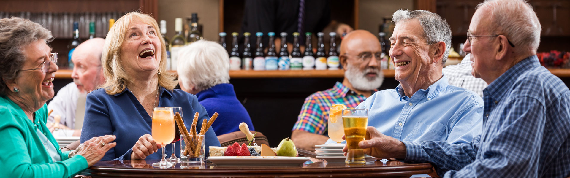 Group of seniors drinking at pub